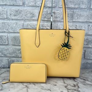 Kate Spade Marlee Yellow Pineapple Tote & Large Continental Wallet